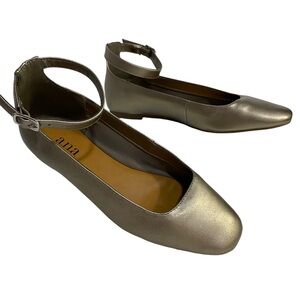A.N.A. Shoes Ballet Flats Ankle Strap Size 6.5 Metallic Gold Neutral